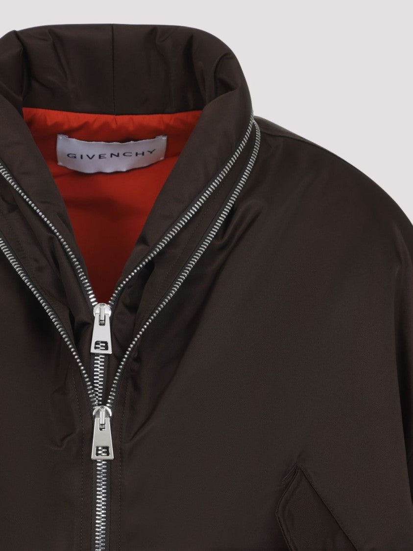 Givenchy Brown Stand Collar Ribbed Zip Jacket