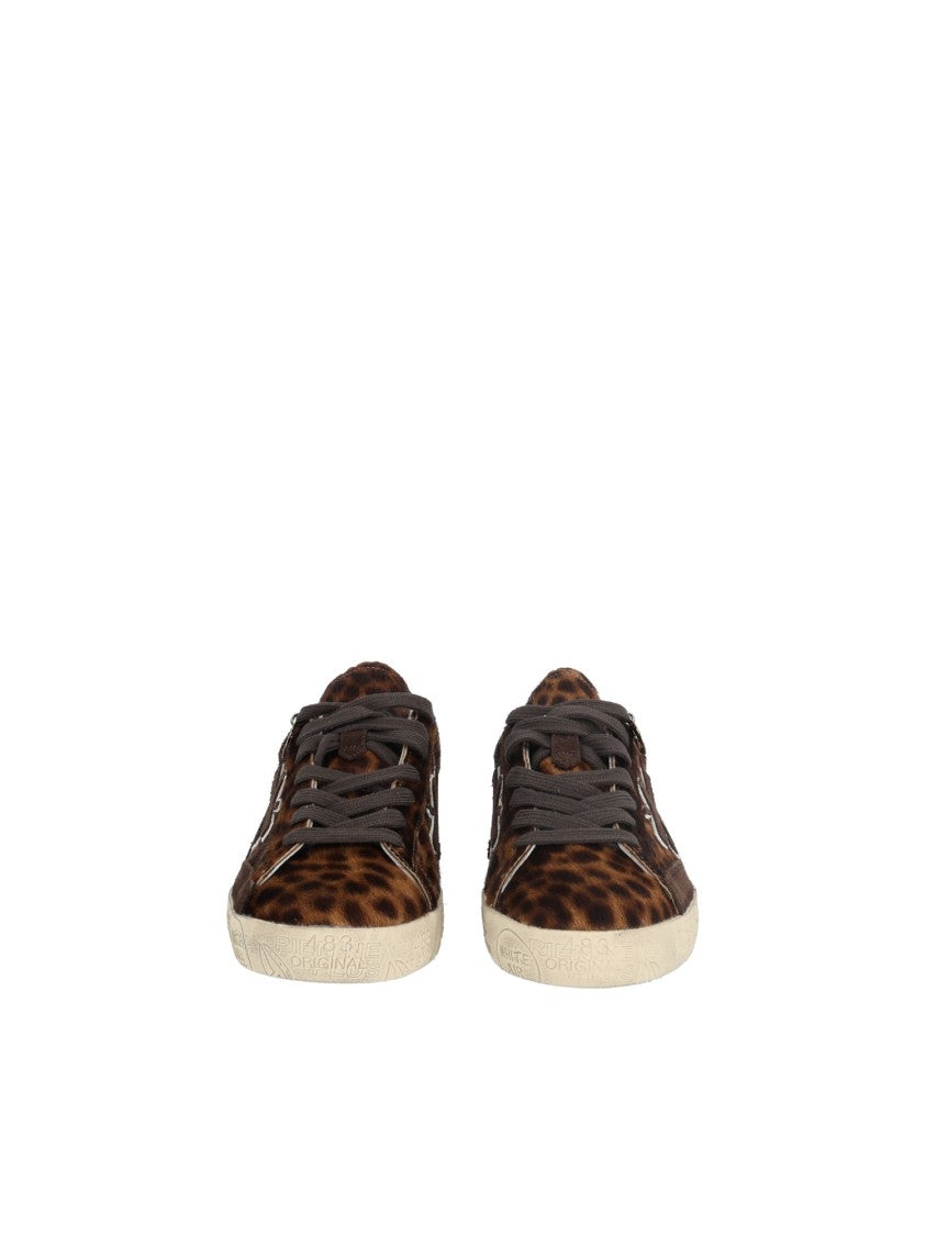 Premiata Leopard Stevend Hairy Calf Leather Low-Top Sneakers