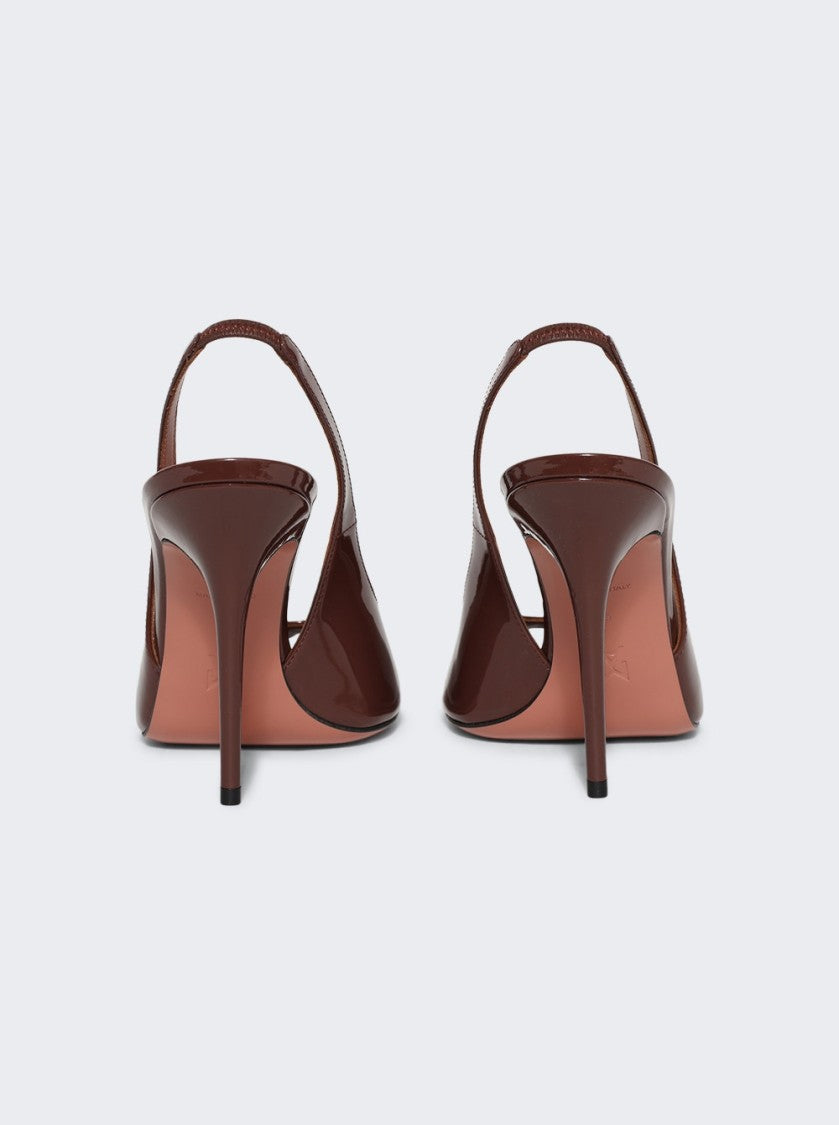 Amina Muaddi Kristina Sling Peep Toe Pumps - Patent Chocolate