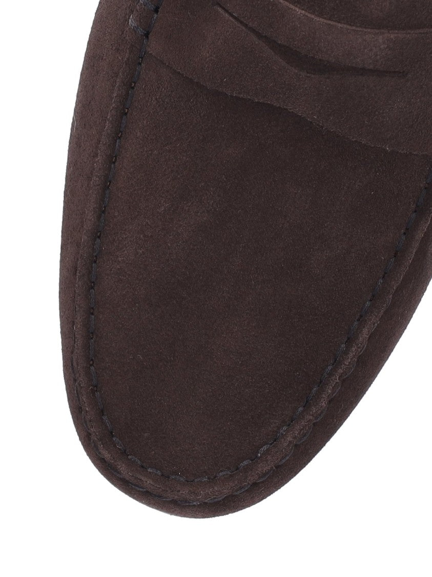 Tod's Dark Brown Suede Loafers With Moccasin-Style Upper