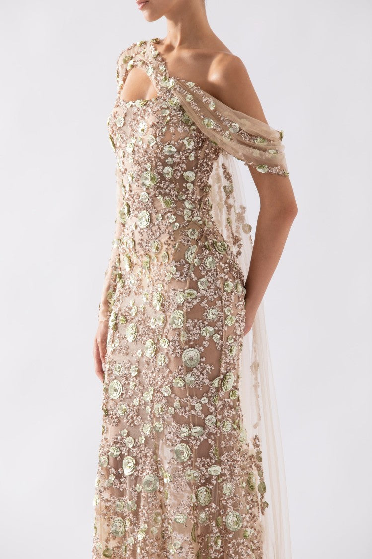 Saiid Kobeisy Tulle One-Shoulder Sleeve, Dress