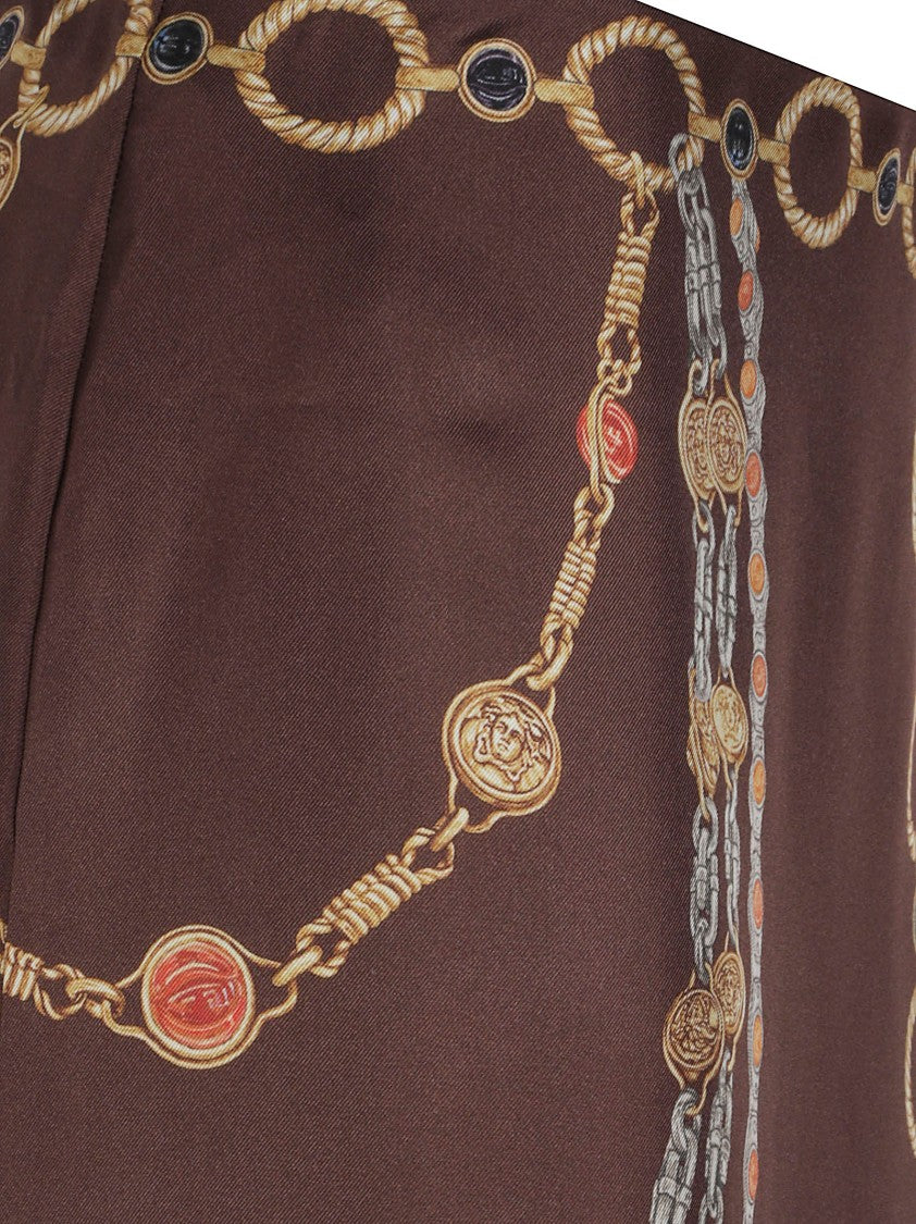 Versace Intricate Chain And Medallion Print Brown Skirt