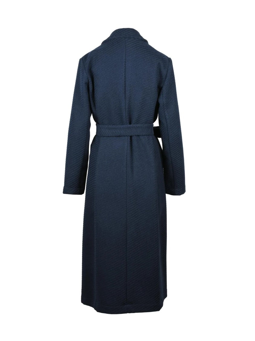 Lakore Midnight Blue Belted Wool-Blend Long Coat