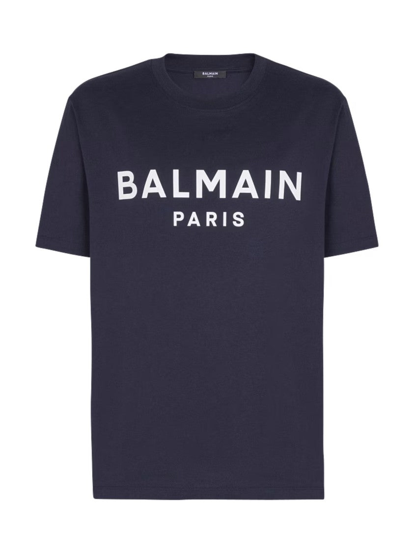 Balmain Navy Blue Cotton Printed T-Shirt