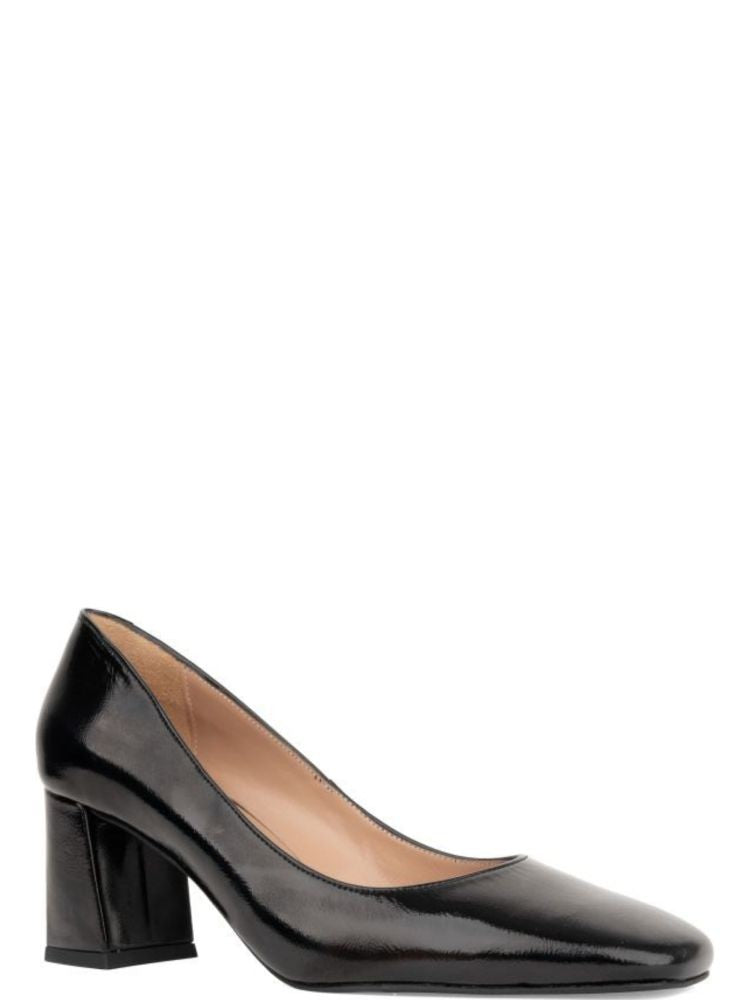 Sergio Moretti Black Closed-Toe Leather Low-Block-Heel Pumps