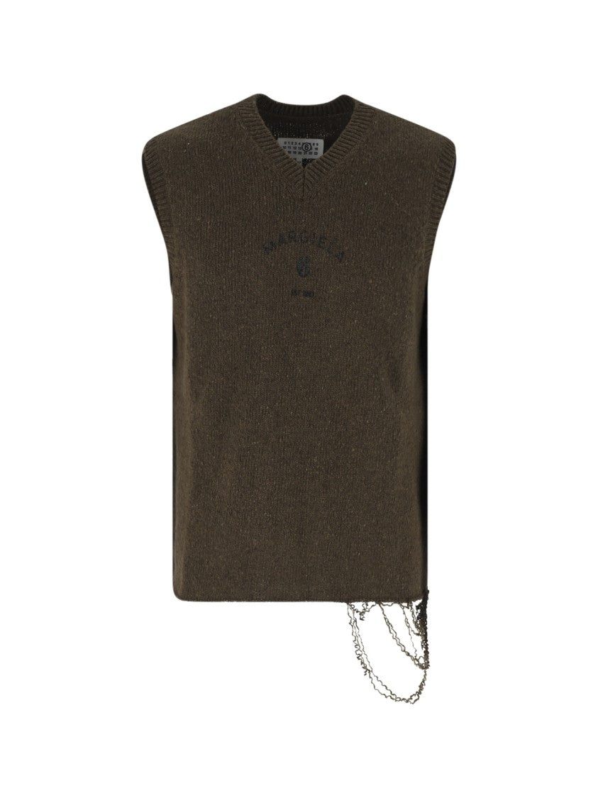 Mm6 By Maison Margiela Green Wool Destroyed Knit Vest