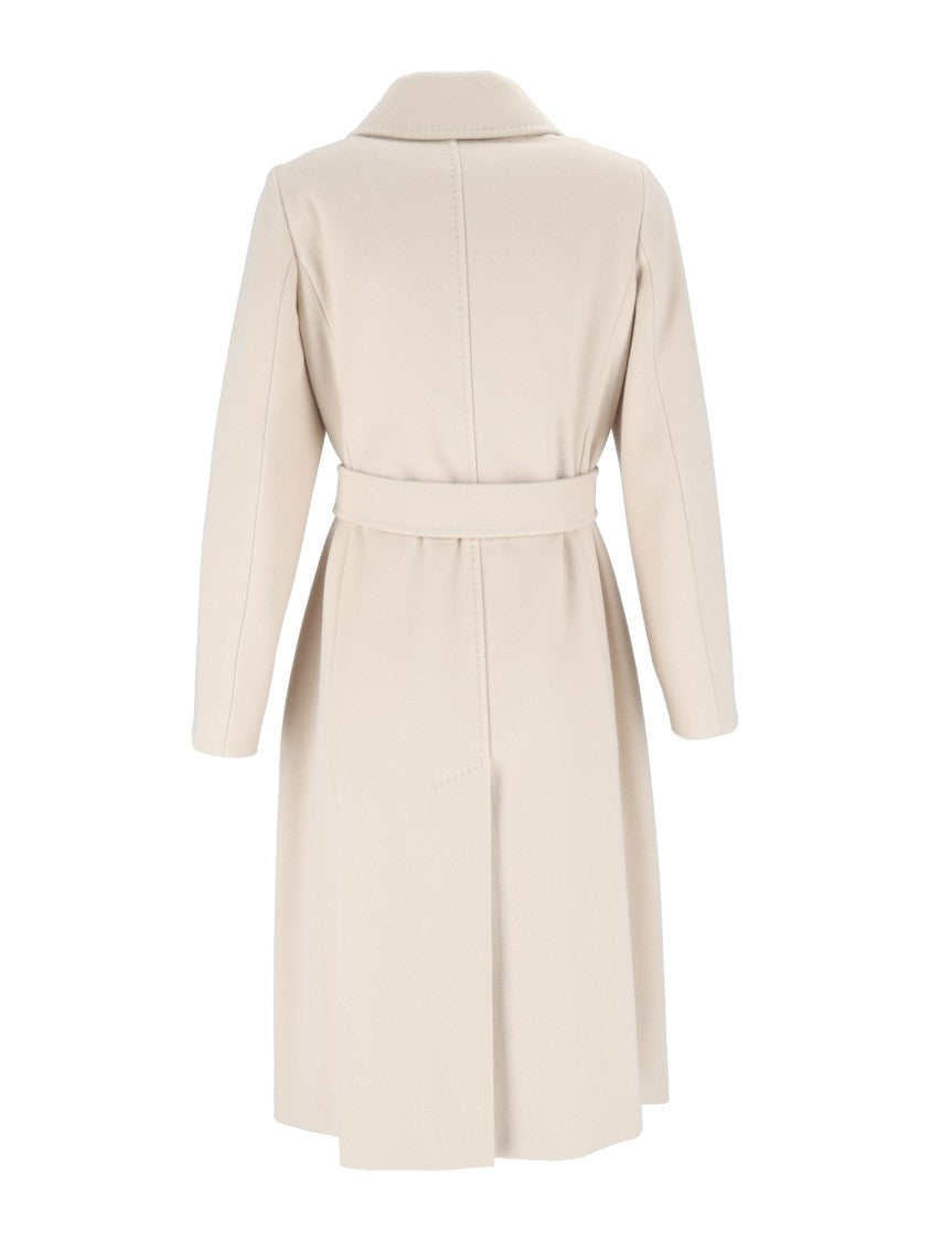Max Mara White Bcollag Belted Virgin Wool Coat