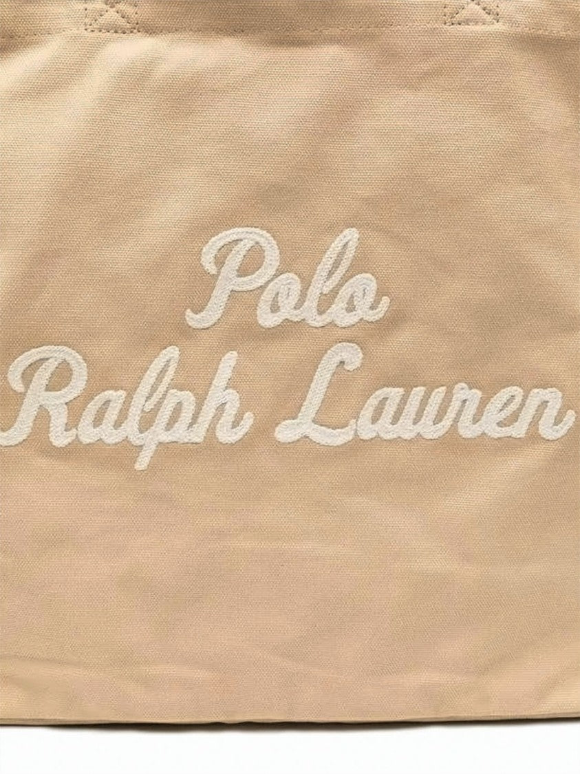 Polo Ralph Lauren Beige Embroidered Logo Cotton Tote Bag