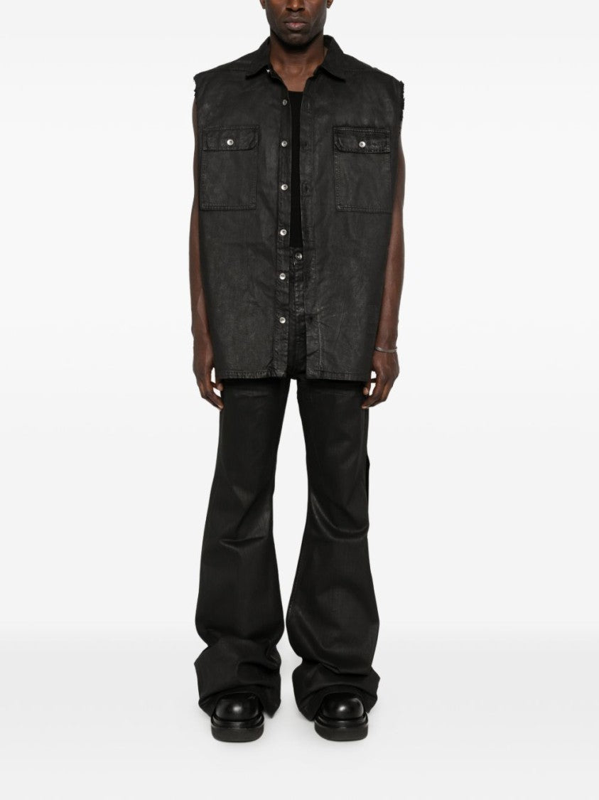 Drkshdw Sleeveless Black Vest With Button Fastening And Fringed Detail