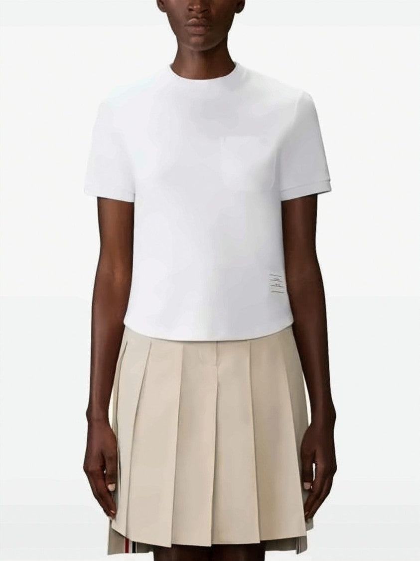 Thom Browne Cropped White Cotton T-Shirt With Pocket Detail