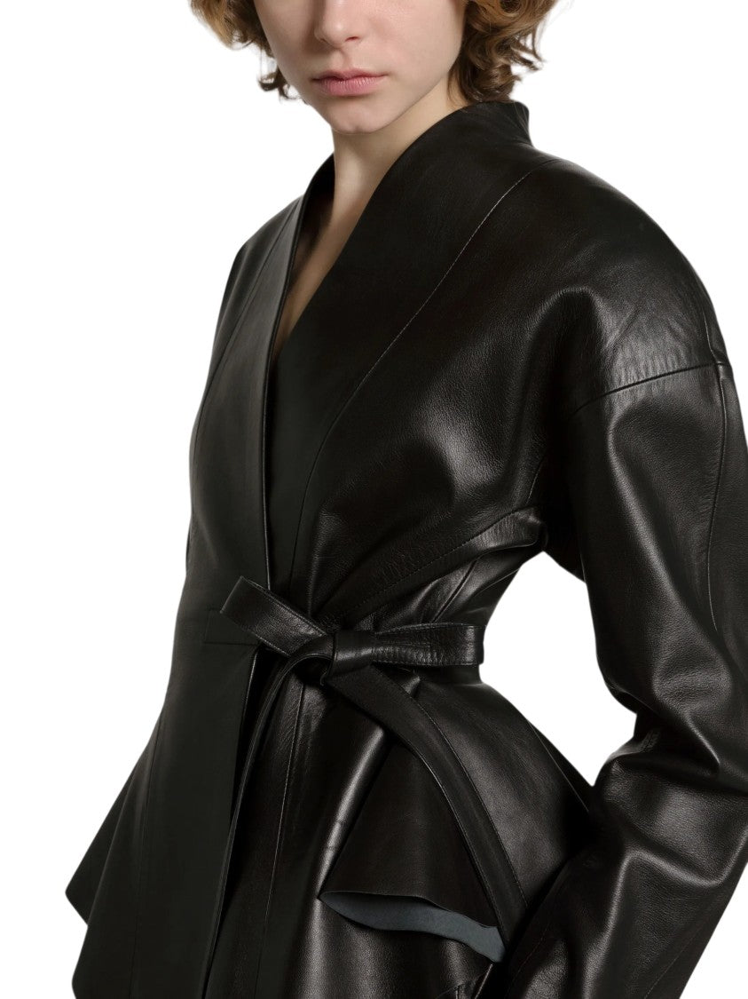 Alberta Ferretti Fitted Bow Tie Leather Jacket