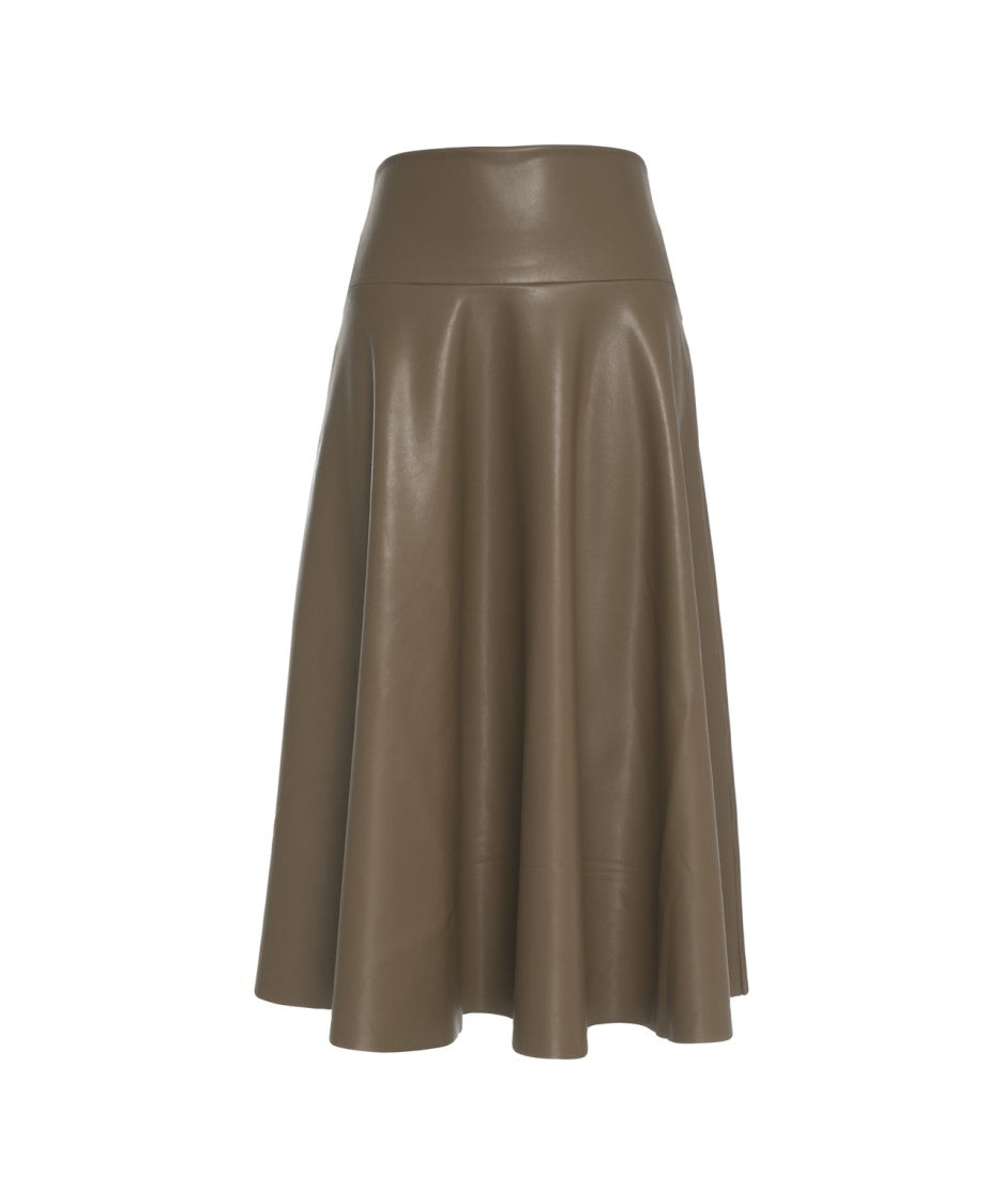 Norma Kamali Flared Midi Skirt In Smooth Faux Leather