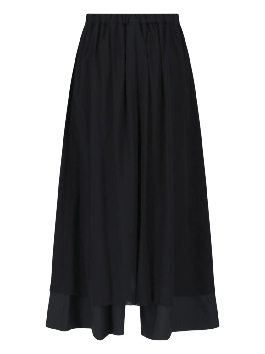 Comme Des Garçons Layered Black Wool Midi Skirt With High Elasticated Waistband