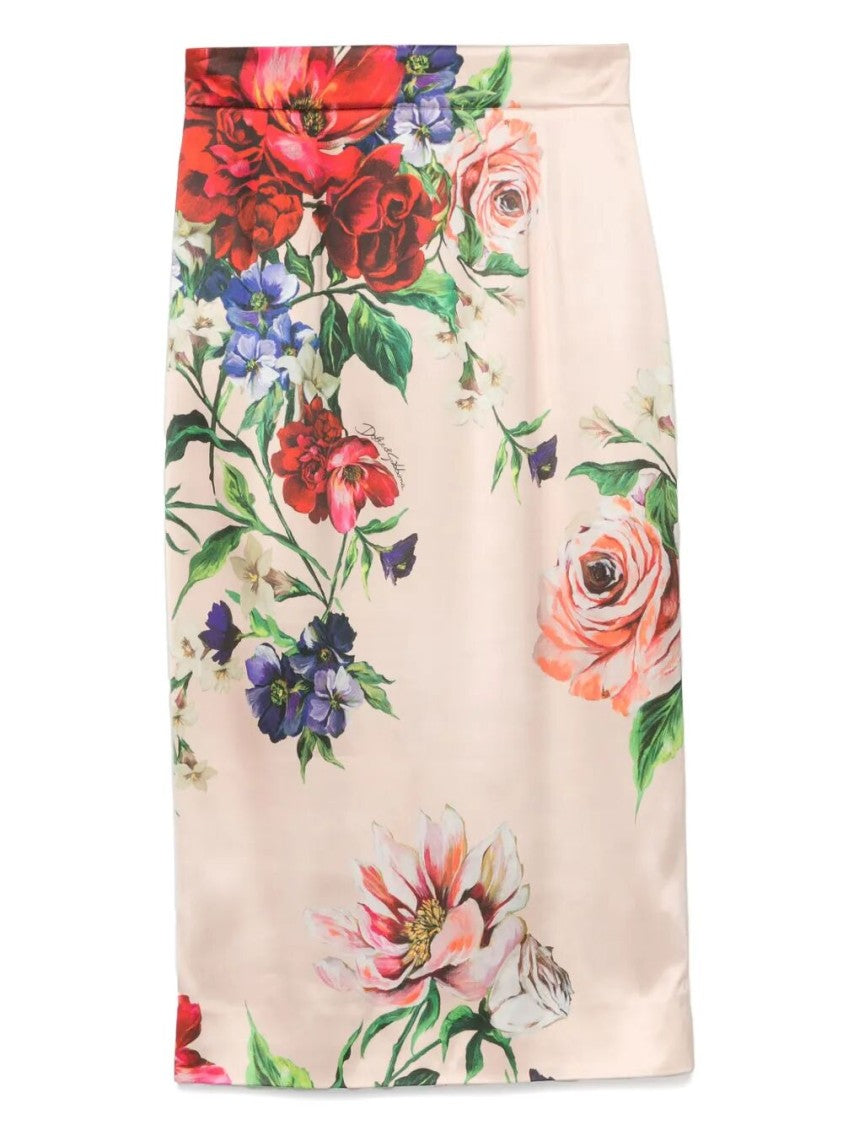 Dolce & Gabbana Floral Print Midi Skirt With Silhouette