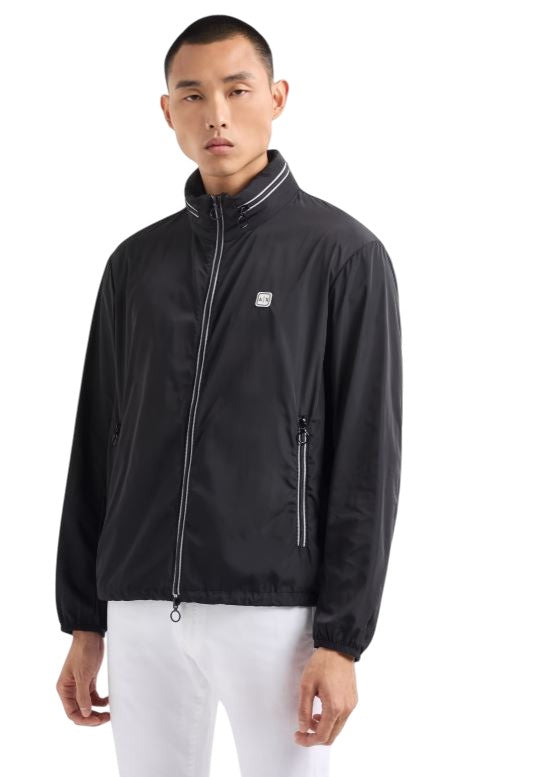 Armani Exchange High Collar Zip-Up Coat With White Accents