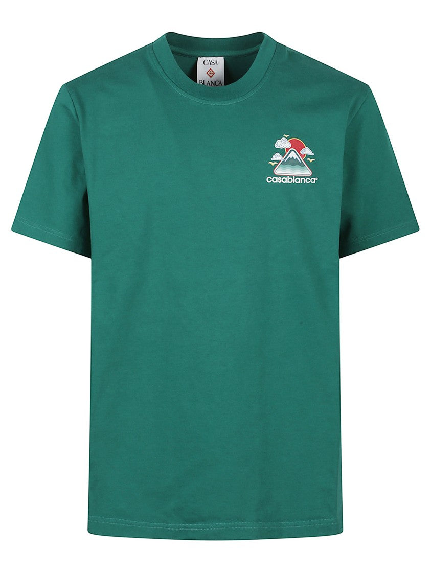 Casablanca Graphic Print Green Cotton T-Shirt With Crew Neck Design