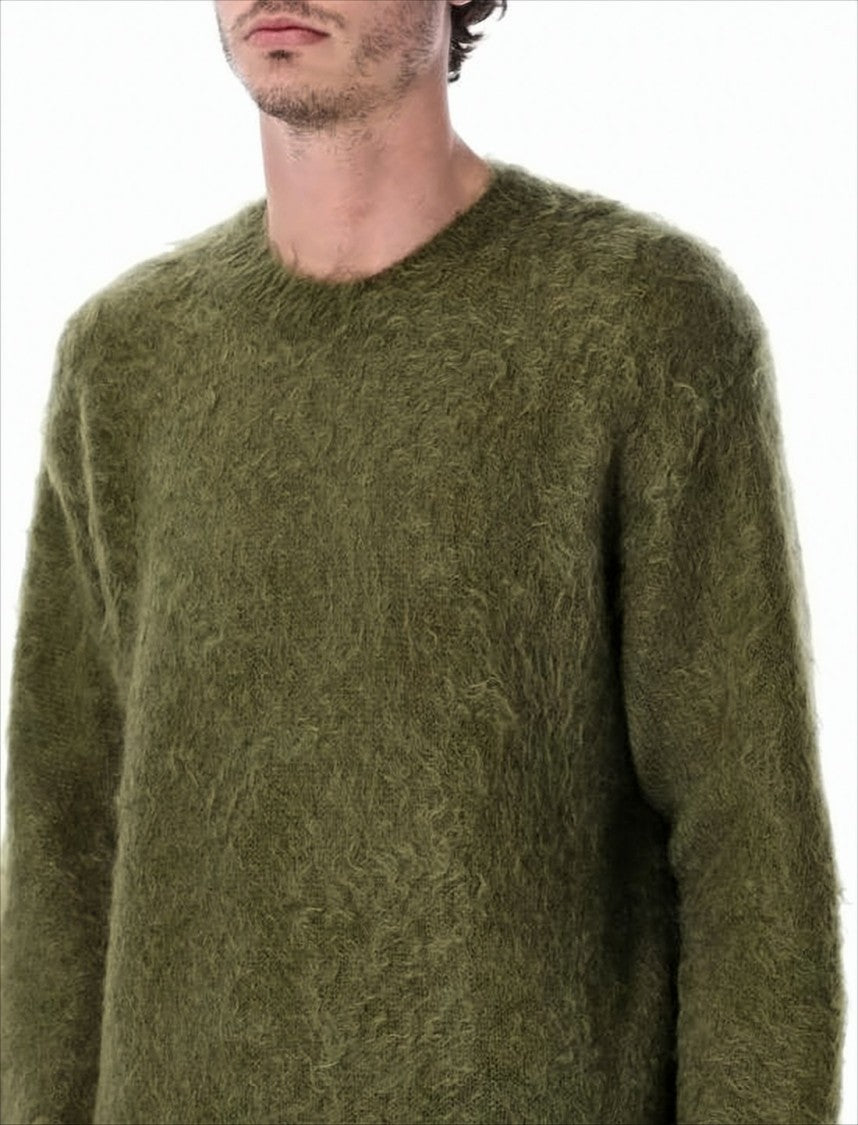 Auralee Relaxed Fit Green Mohair-Wool Blend Sweater