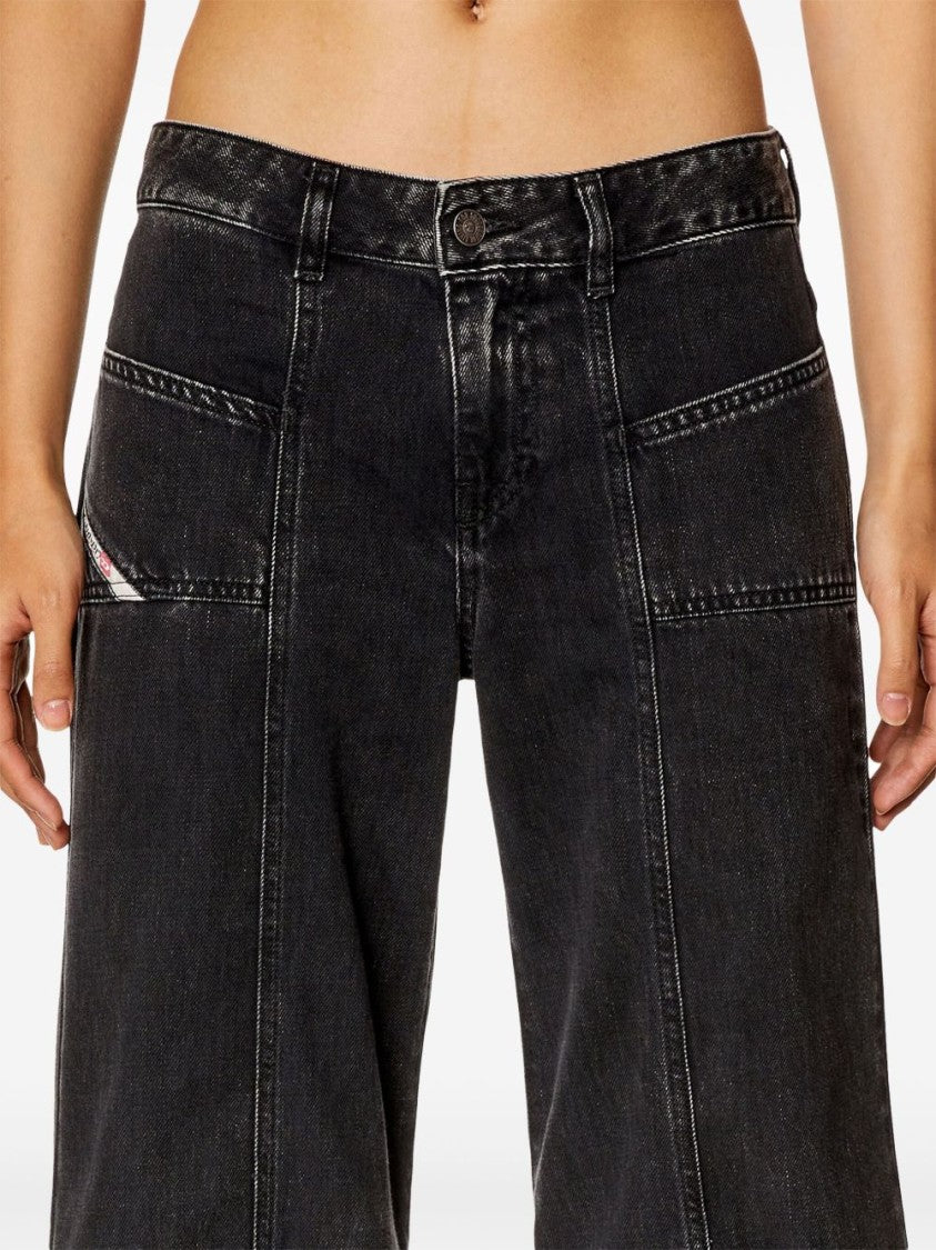 Diesel Dark Grey Washed Cotton Wide-Leg Jeans