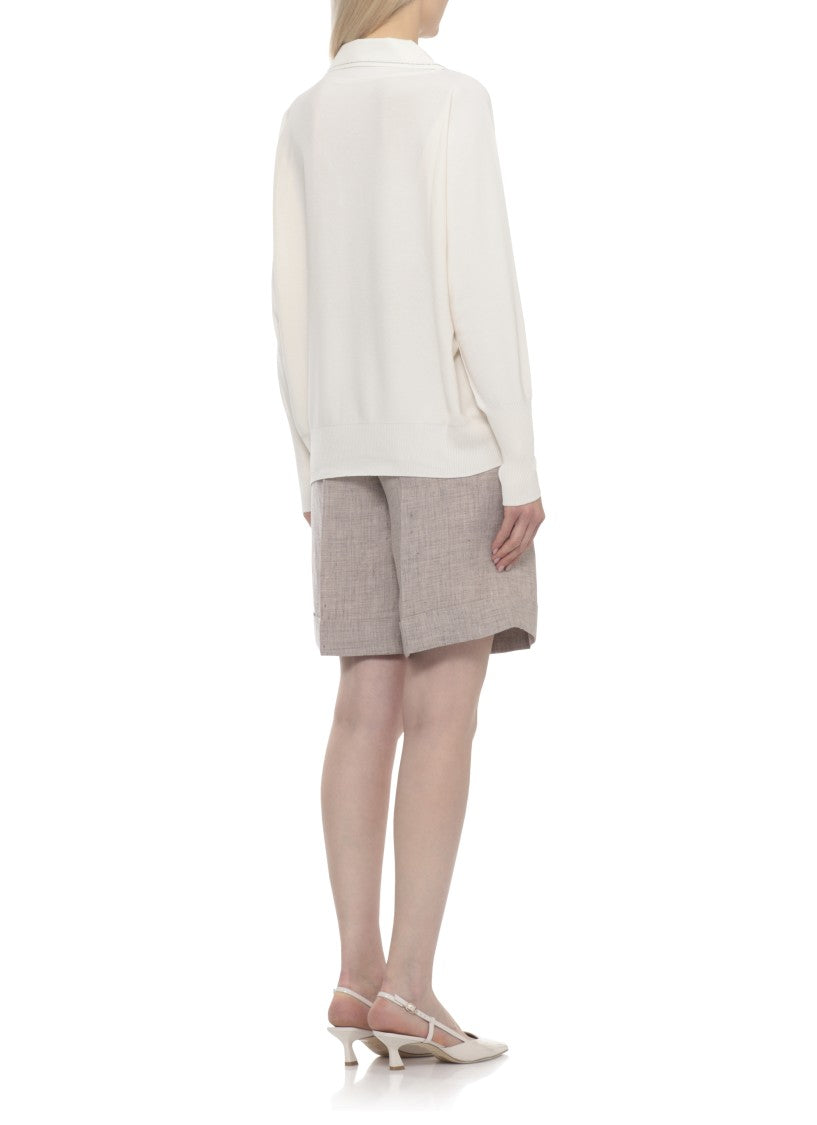 D. Exterior Ivory Embellished Viscose Long-Sleeve Polo Shirt