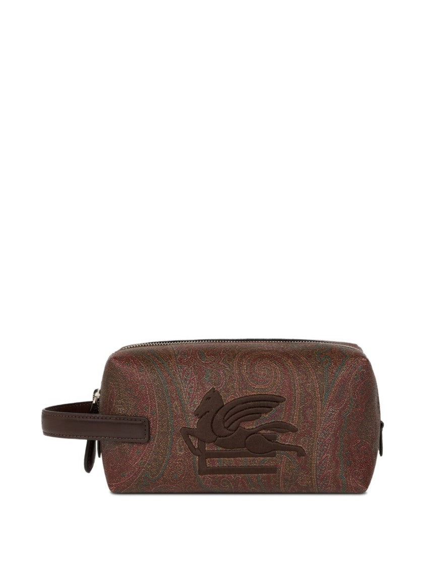 Etro Rectangular Brown Paisley 19,5X10x8 Wristlet Pouch
