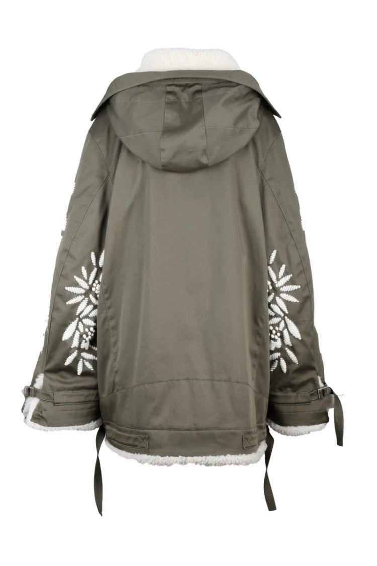 Ermanno Scervino Canvas Parka Wool Embroidery - Green