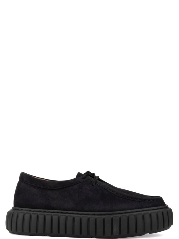 Sergio Moretti Black Leather Ridged Rubber Sole Sneakers