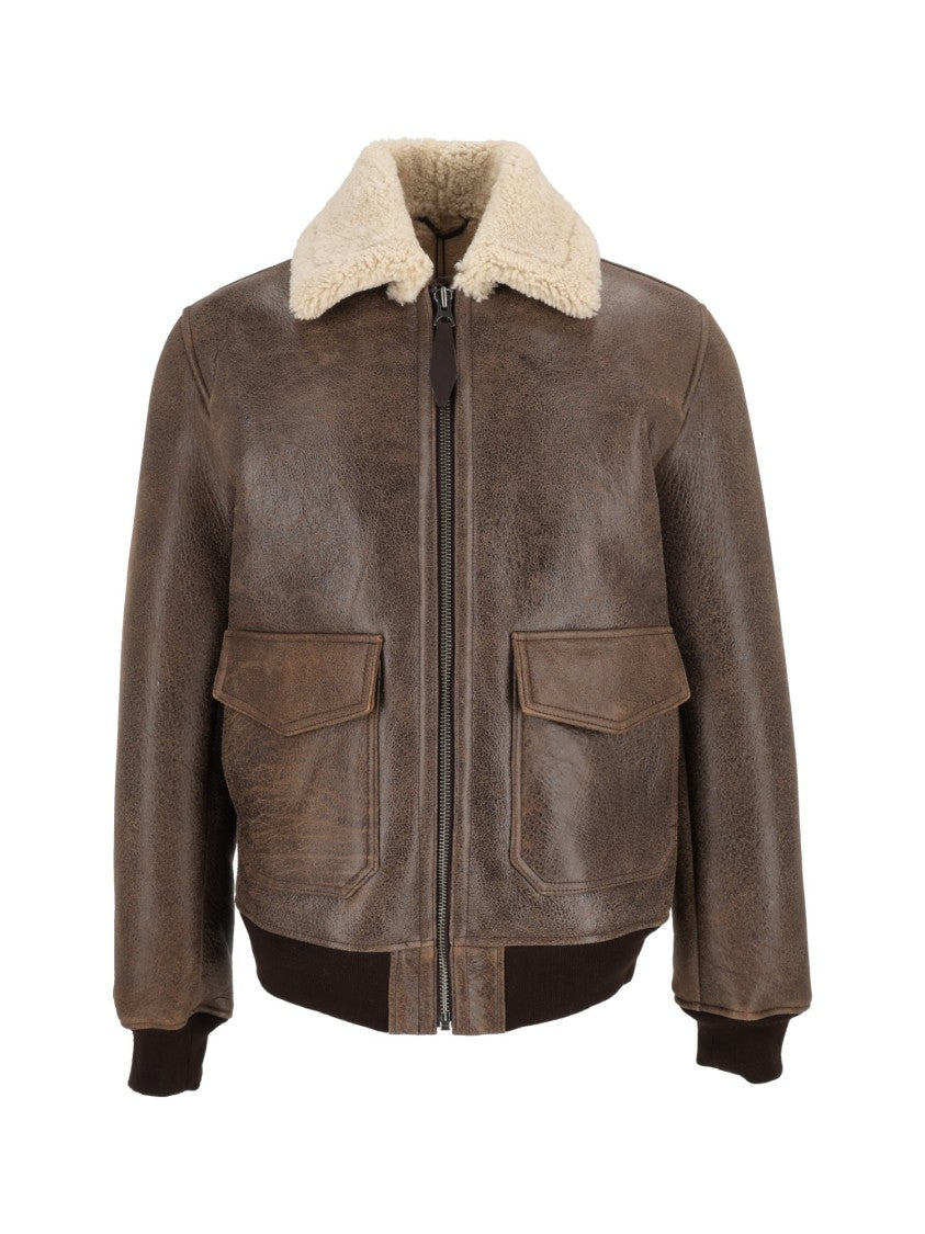 Schott Nyc Brown Shearling Collar Leather Jacket