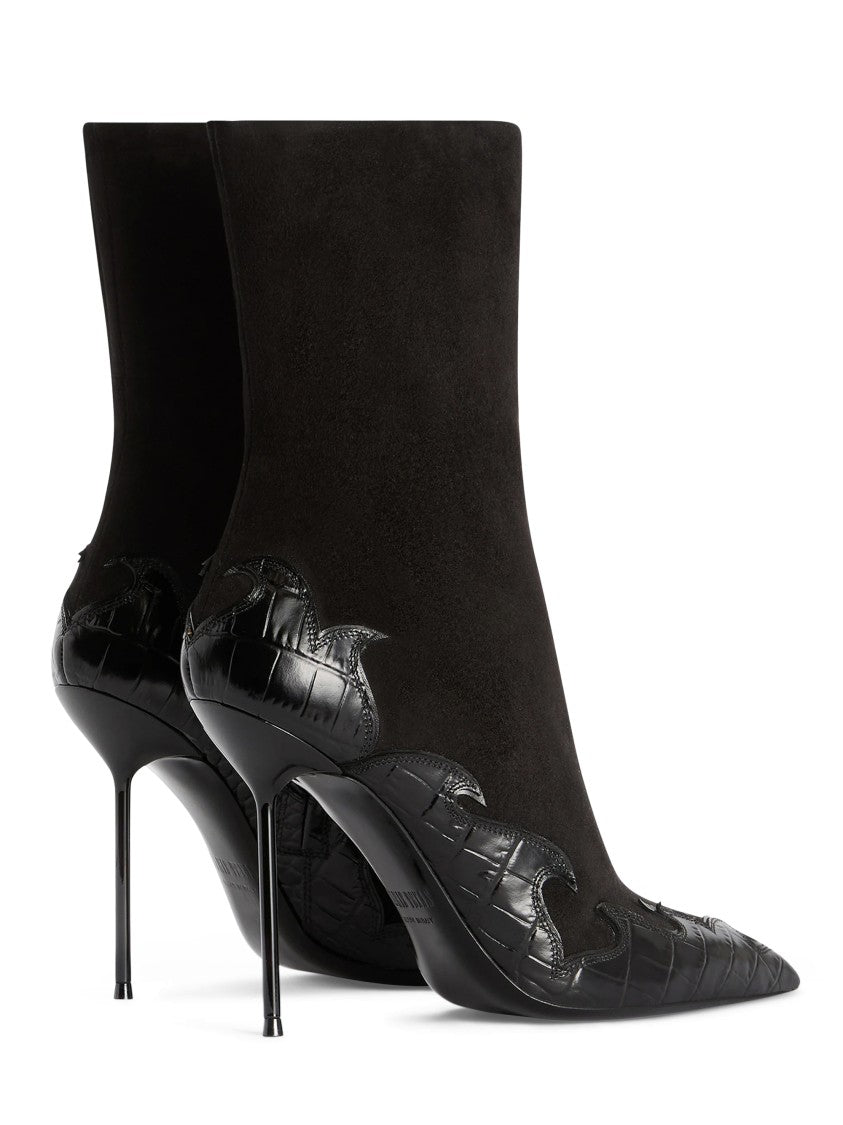 Paris Texas Pointed-Toe Flame Accent Stiletto Boots