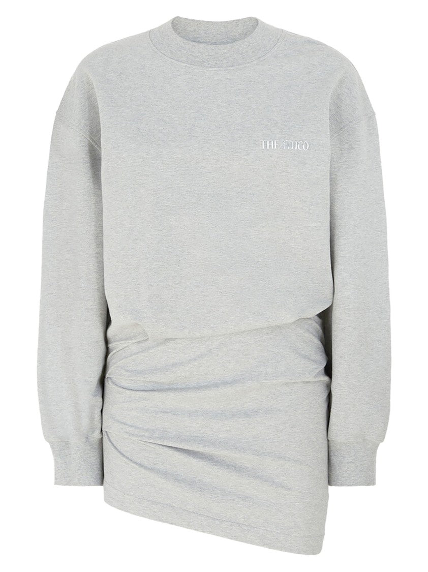 The Attico Melange Grey Cotton Mini Dress With Embossed Logo