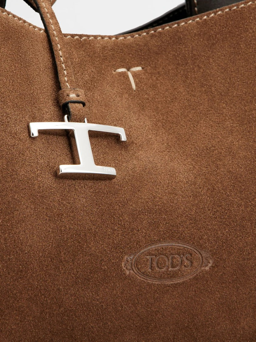 Tod's Trapezoidal Brown Suede Handbag With Structured Design