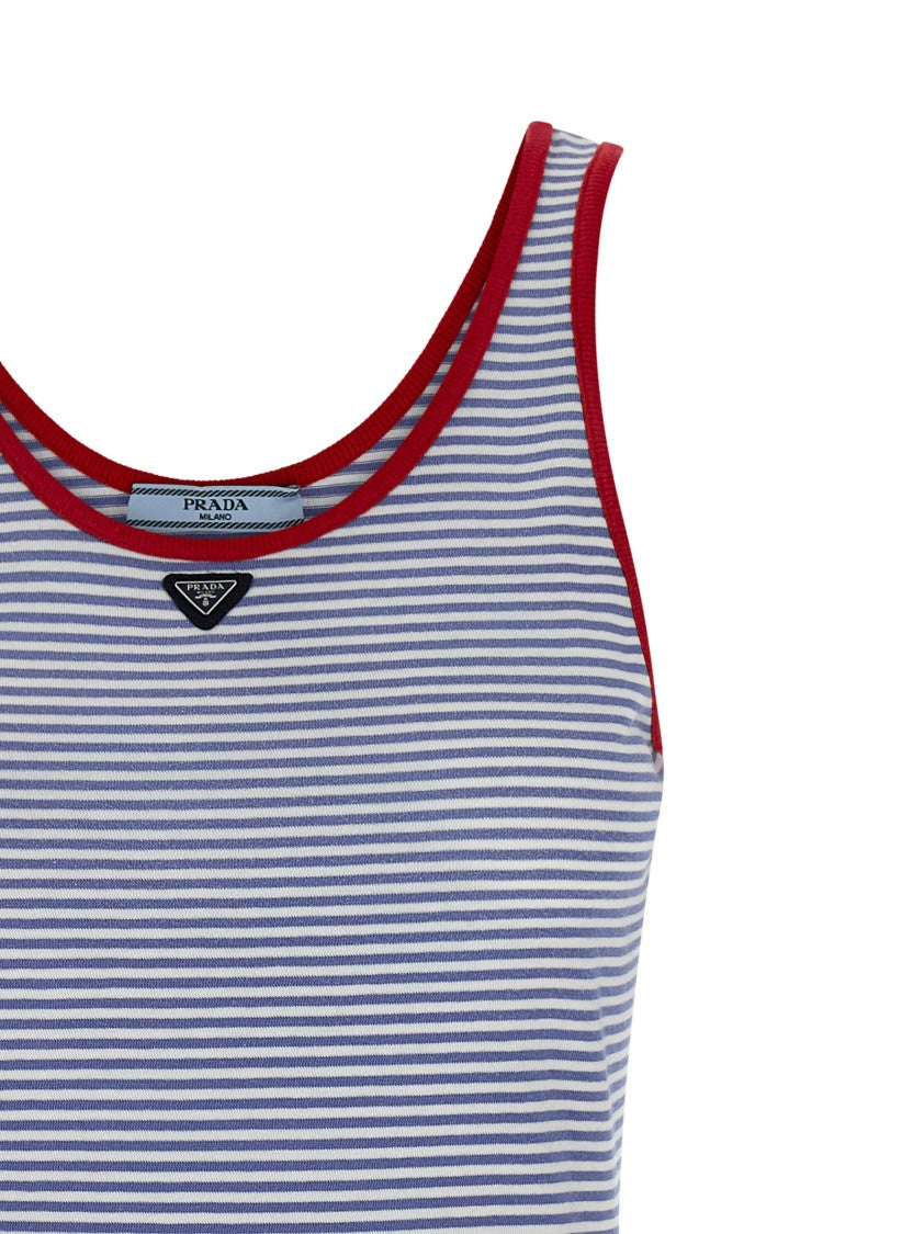 Prada Cotton Jersey Striped Top With Contrast Edging And Triangle Logo