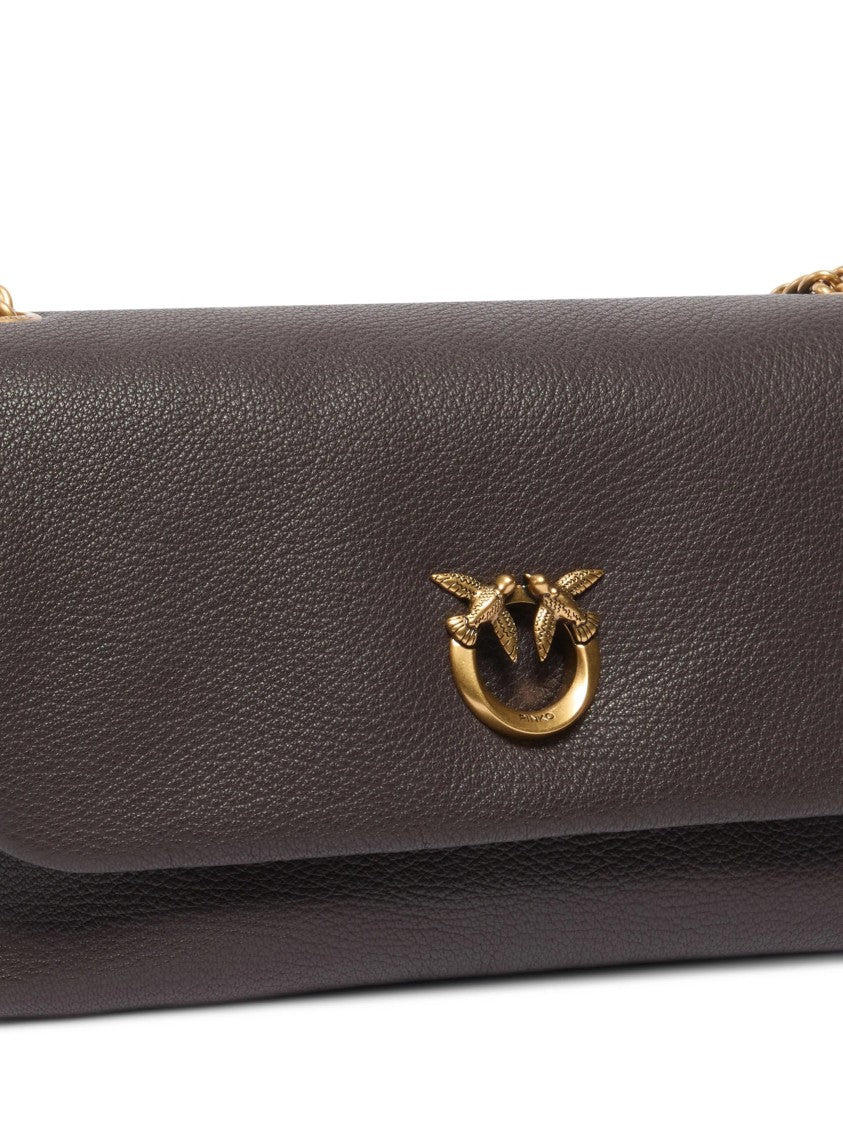 Pinko Textured Leather Handbag With Gold-Tone Bird Clasp