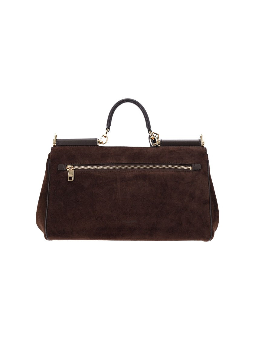 Dolce & Gabbana Dark Brown Structured Suede Top-Handle Bag