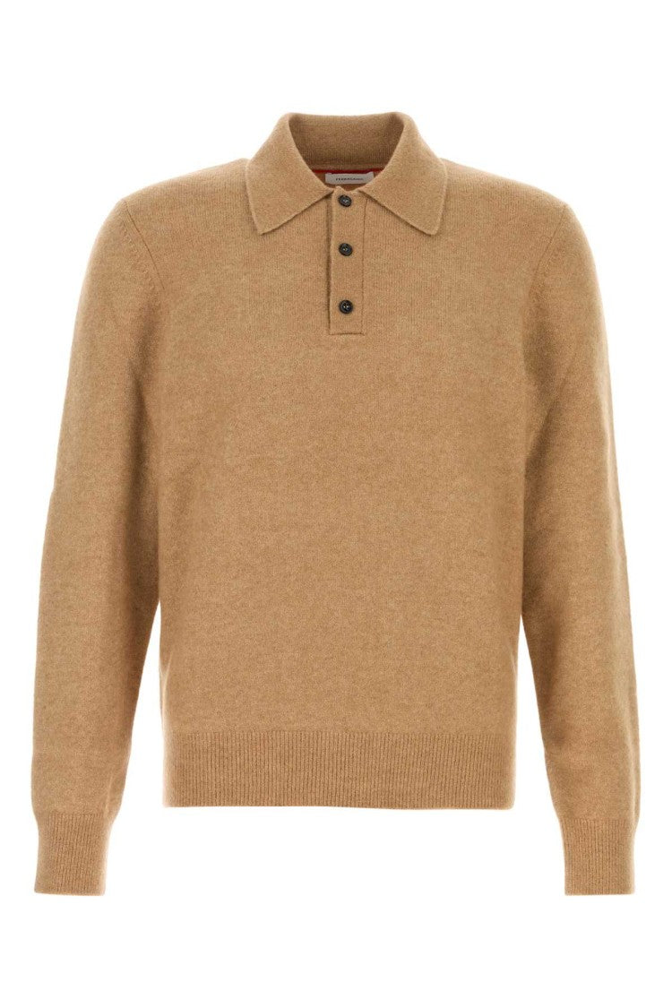 Salvatore Ferragamo Stretch Camel Blend Polo Shirt