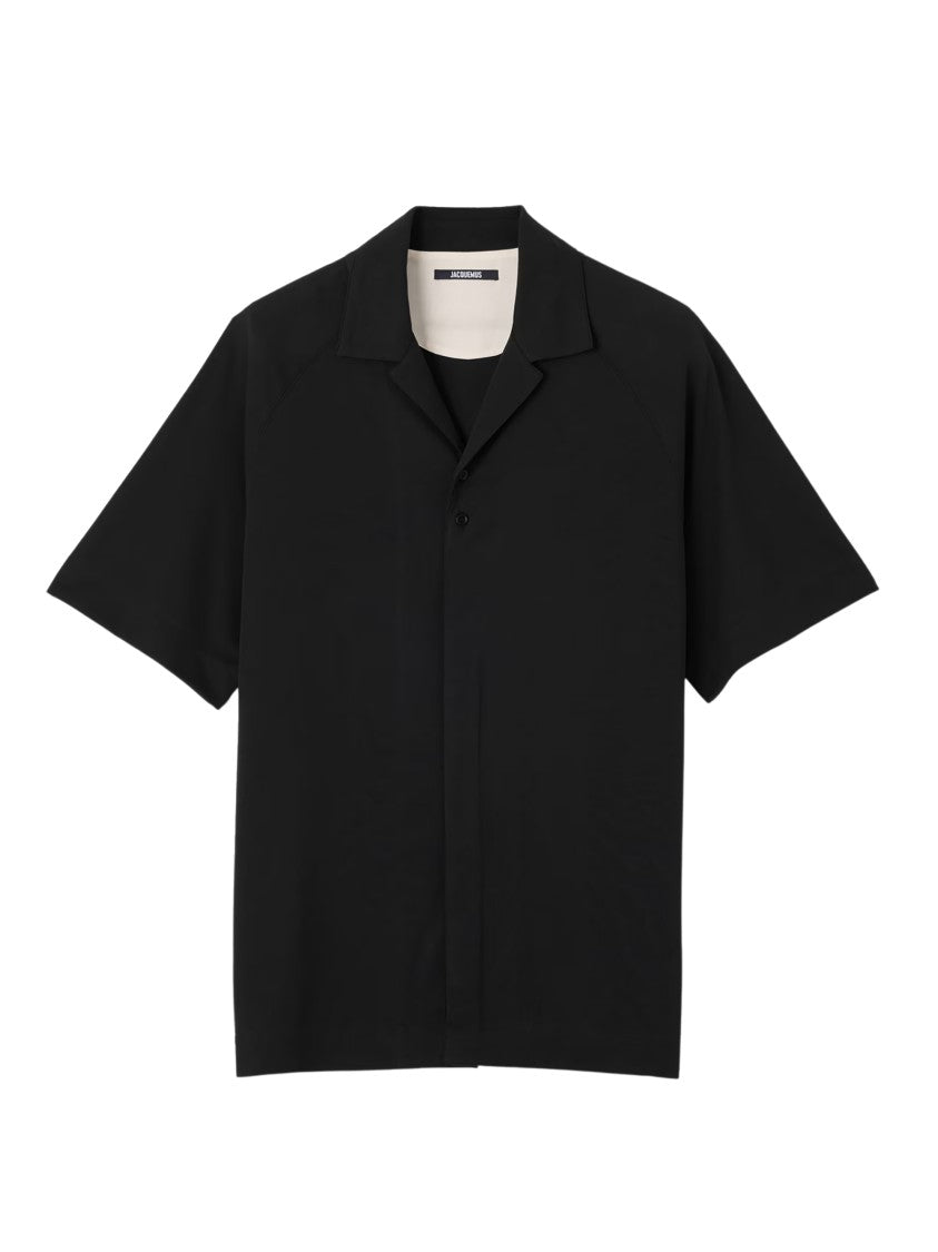 Jacquemus Black Paper-Effect Jersey Bowling Shirt