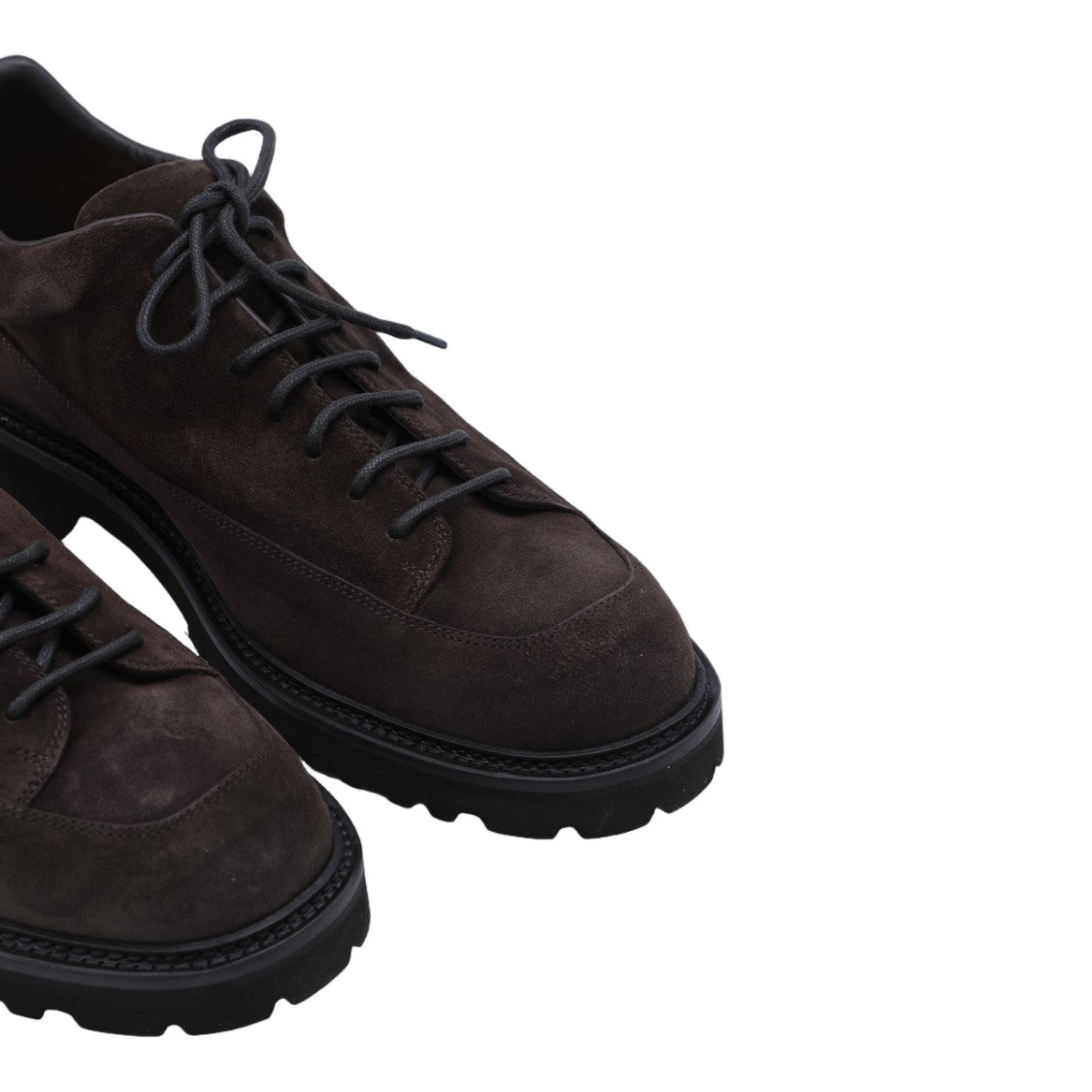 Common Projects Dark Suede Lace-Up Flat Shoes With Rugged Sole