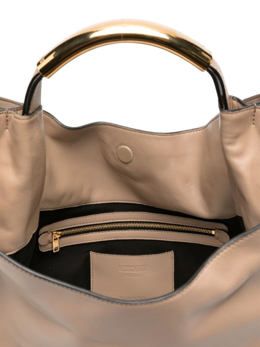 Moschino Curved Gold-Tone Handle Slouchy Shoulder Bag