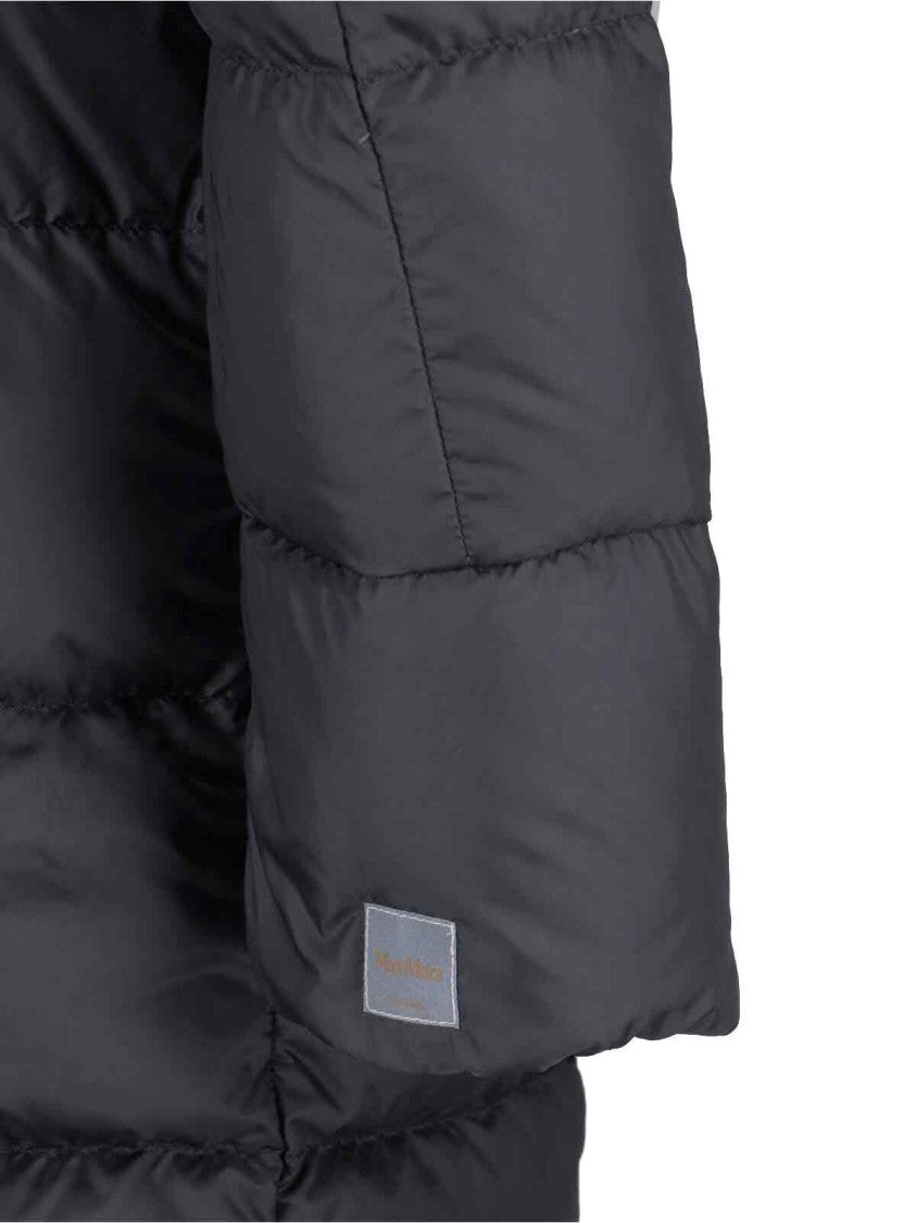 Max Mara Quilted Black Puffer Jacket With Hood And Adjustable Waist