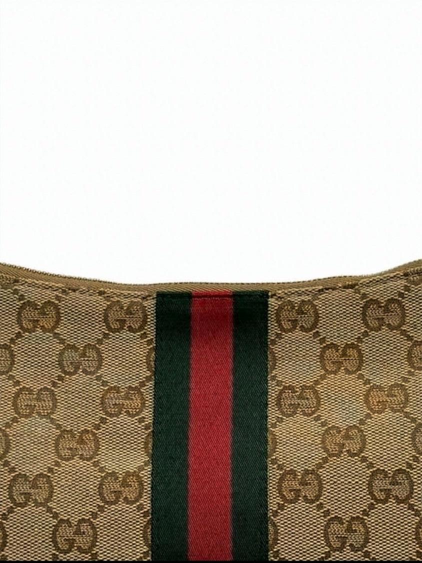 Gucci Monogram Canvas Crossbody Bag With Signature Stripe