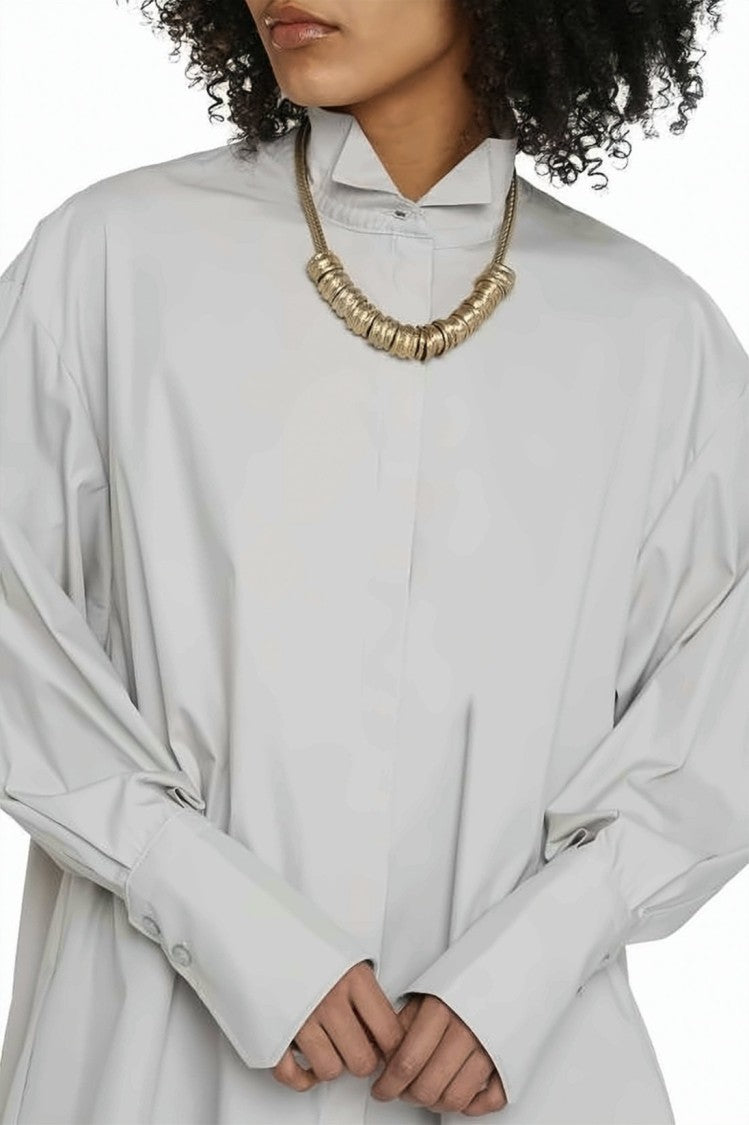Patou High Collar Loose-Fitting Top With Pleated Back Detail
