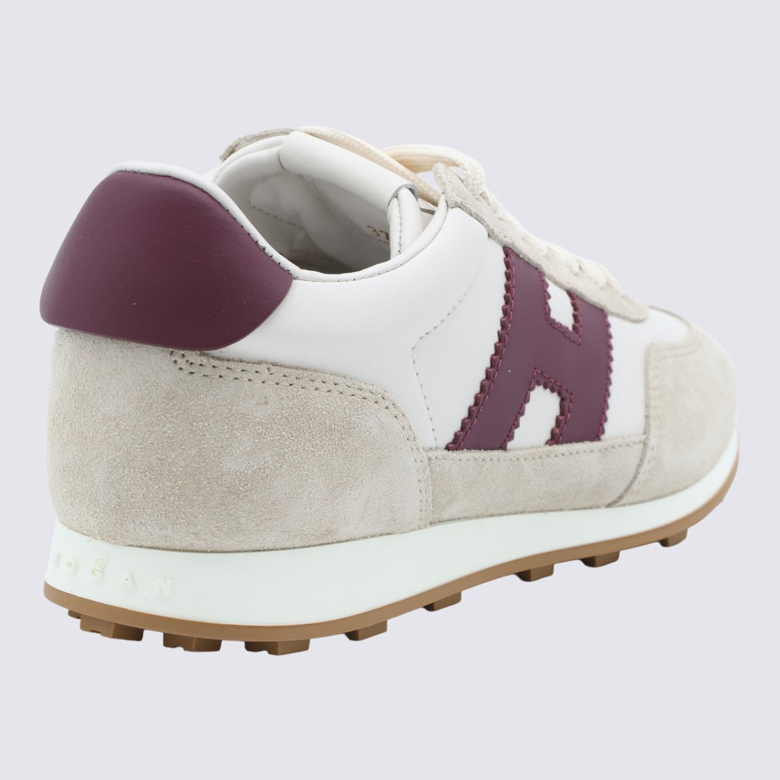 Hogan Light Beige Suede Sneakers With Burgundy Logo Accent