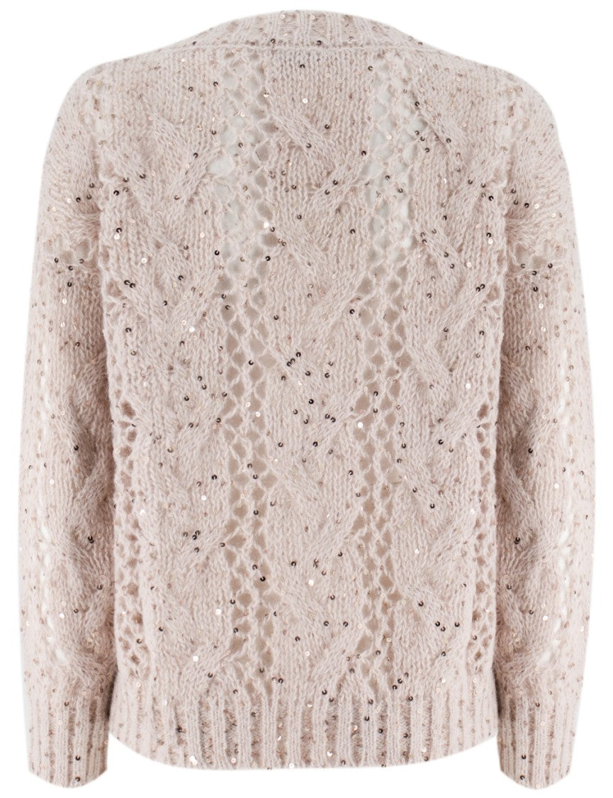 Panicale V-Neck Sweater With Intricate Cable Knit