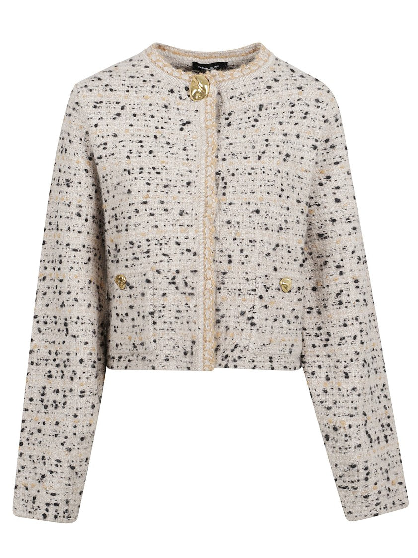 Fabiana Filippi Cropped Beige Tweed Jacket With Gold-Tone Buttons