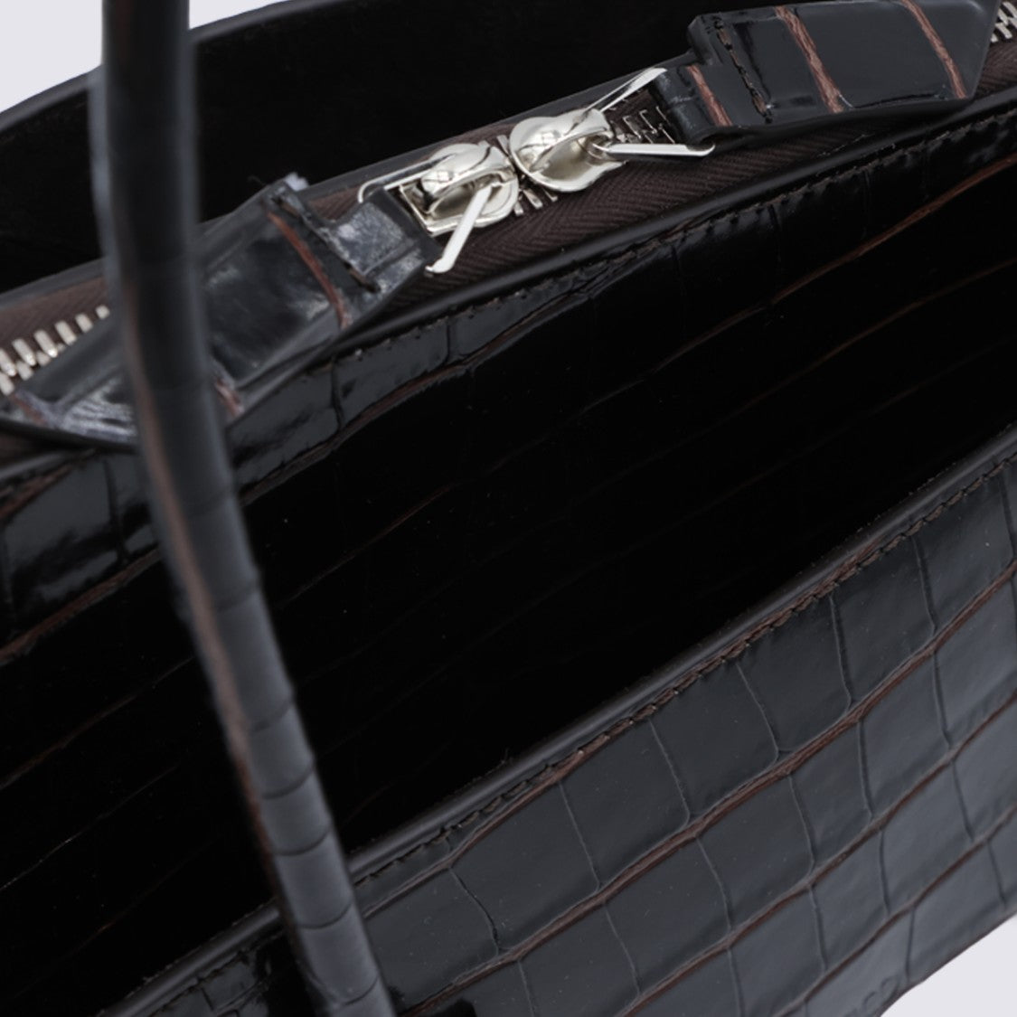 The Attico Crocodile-Embossed Handbag With Zip Closure And Silver Hardware