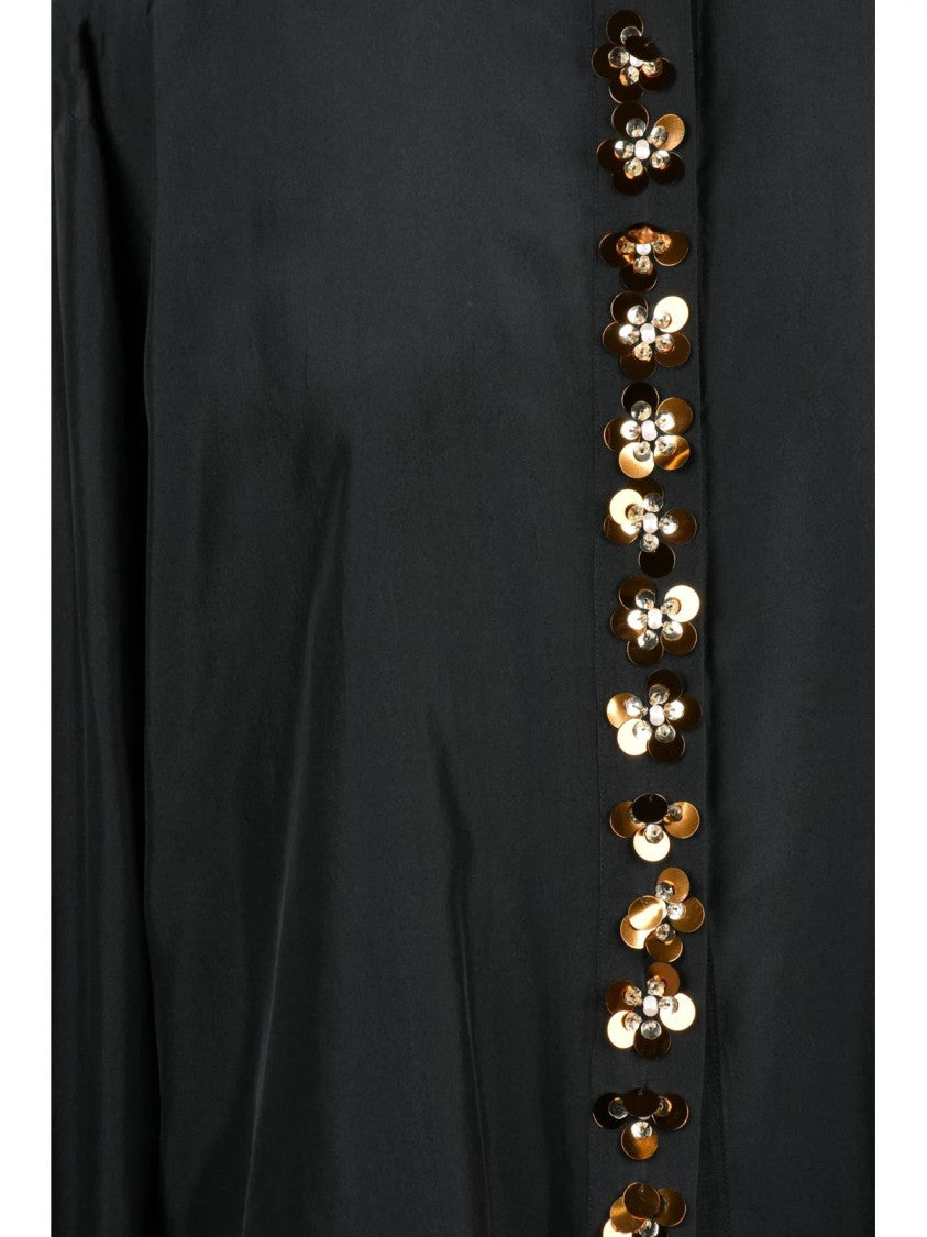 Forte Forte Black Silk Puff-Sleeve Decorative Shirt
