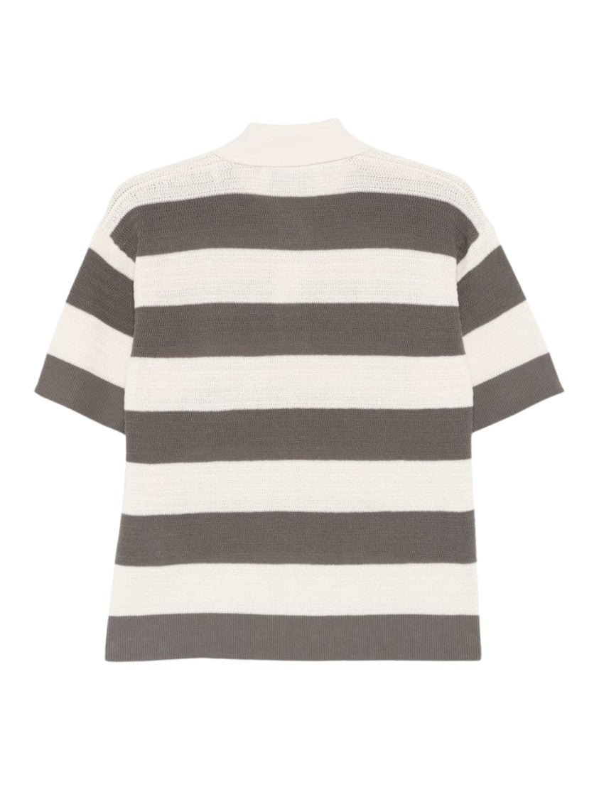 Ami Paris Cream Striped Cotton Polo Shirt