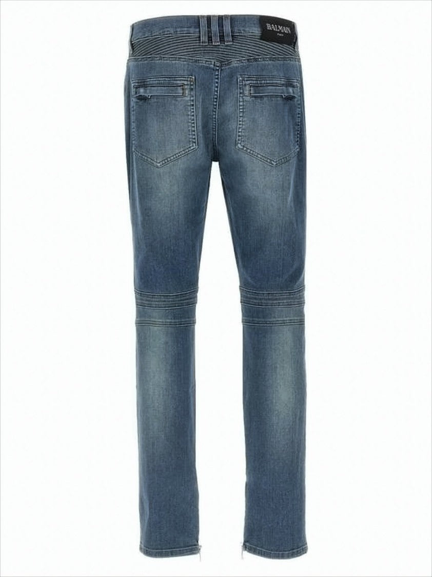 Balmain Classic Blue Wash Denim Pants With Ribbed Detailing