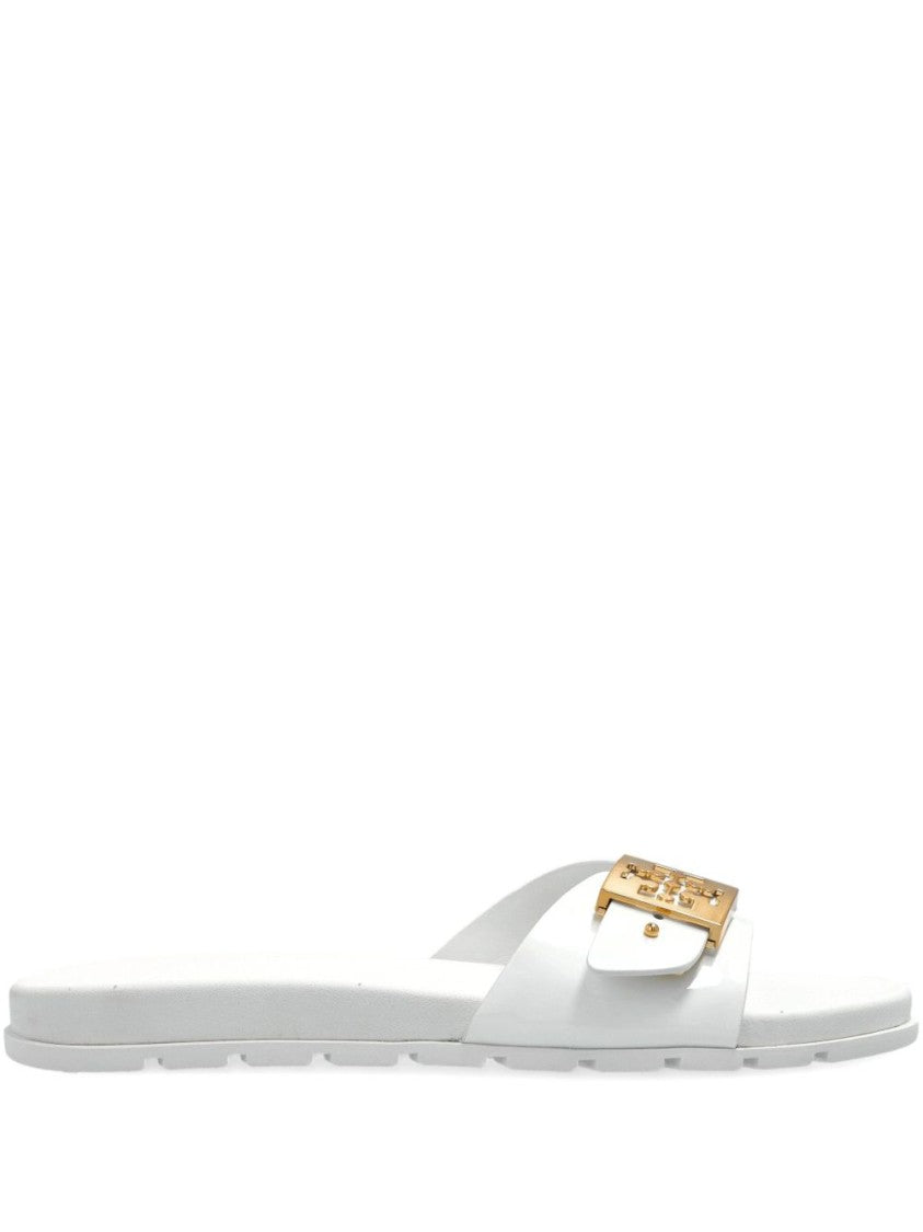 Tory Burch Minimalist White Sandals With Gold-Tone Buckle Detail