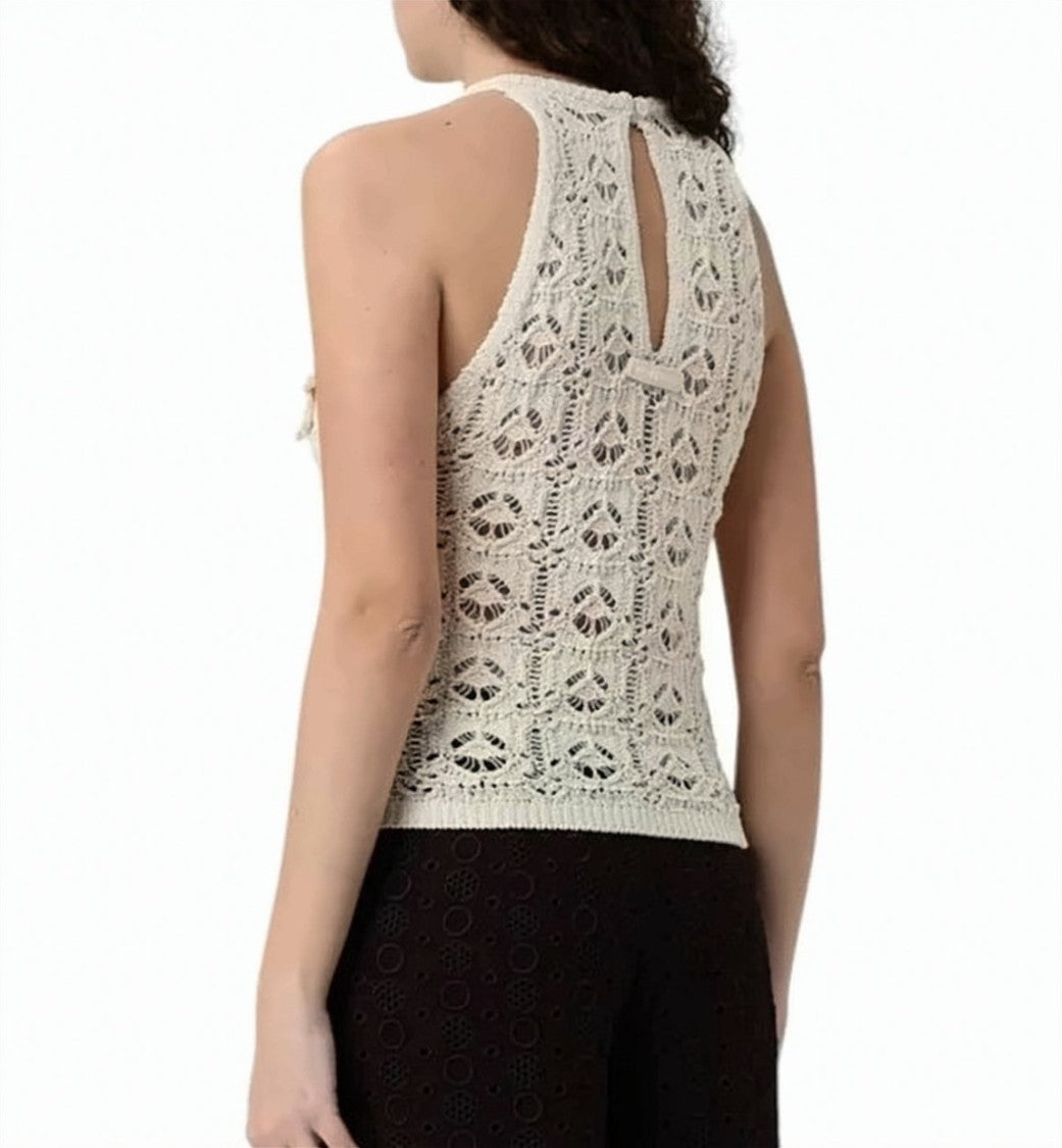 Pinko Nymphaea Cotton Crochet Fitted Top