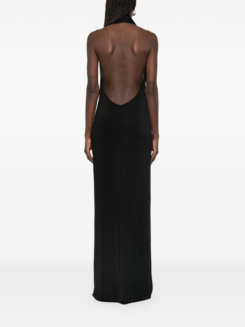 Khaite Integrated Scarf Detail Black Dress